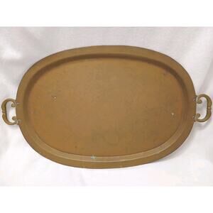 HUGE Copper Serving Tray Antique Russian 22" Oval Hammered Brass Handles Patina